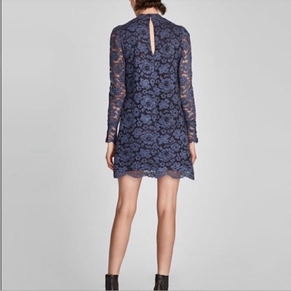 NEW Zara Faded Blue‎ Long Sleeve Lace Mini Dress Romantic Style Size Medium - Picture 3 of 16